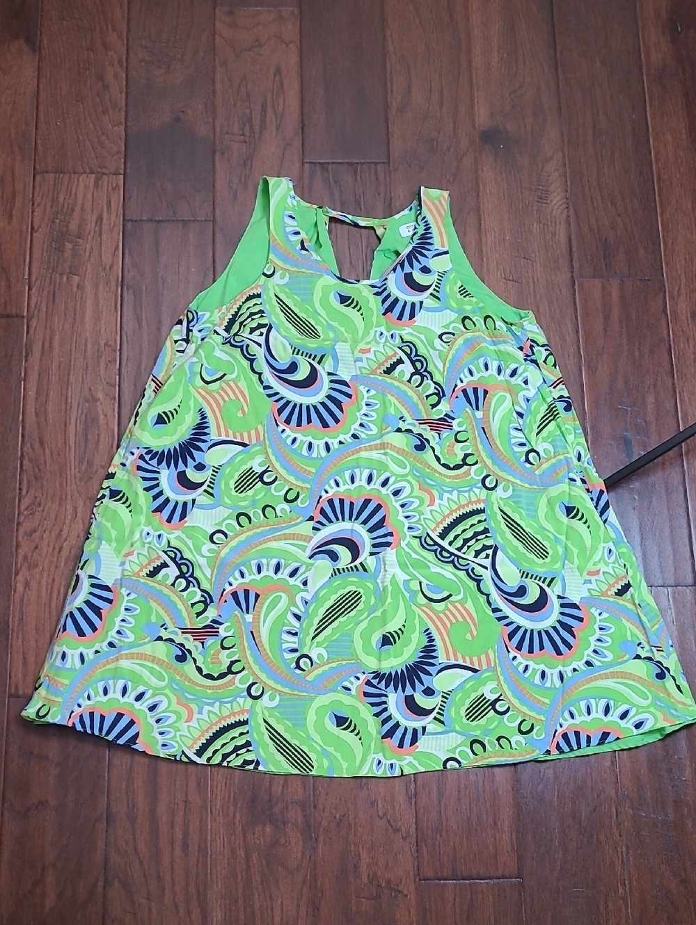Crown & Ivy Lime Green With Colorful Abstract Paisley Print Sleeveless Dress (M)